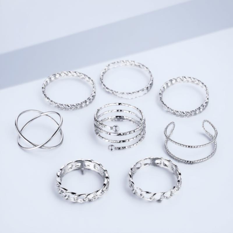 Набор из 8 ретро многослойных колец с перекрестным открытием, скручивающимся соединением, штабелируемых колец, ювелирный подарок для женщин, модные кольца на пальцы