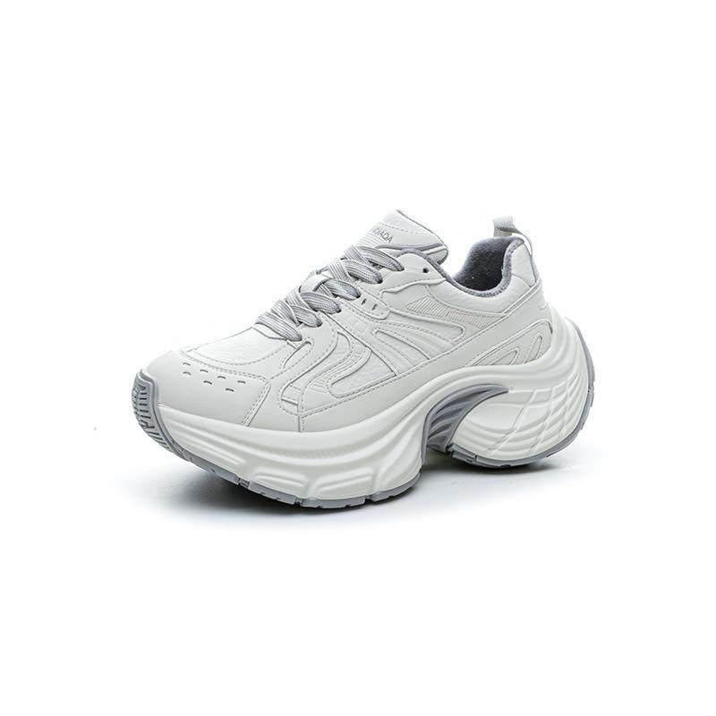 Retro and old casual sports shoes for women's spring new leather comfortable and breathable thick-soled small dad shoes