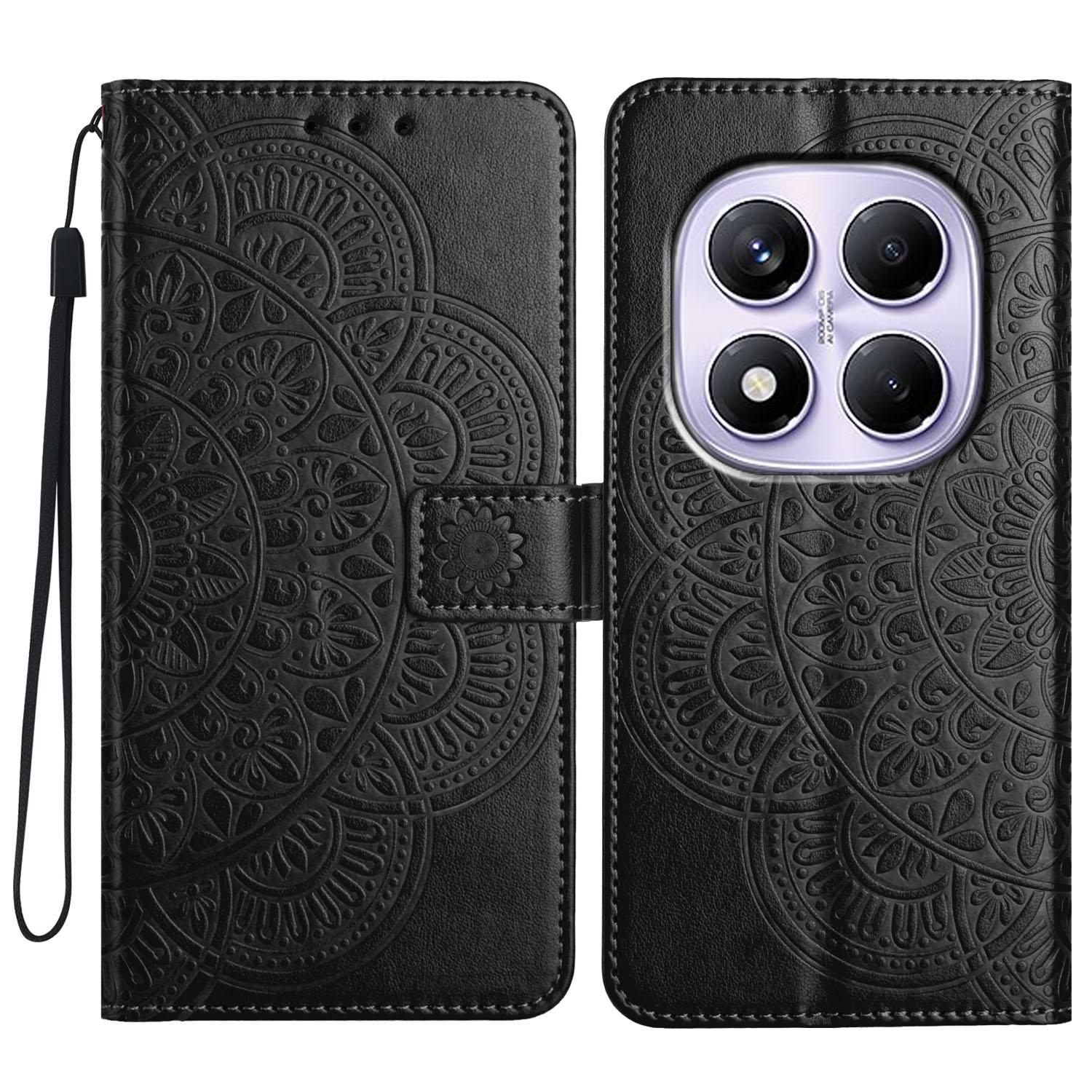 

Для Xiaomi Redmi Note 14 Pro 4G Кошелек Чехол для телефона Кожаный чехол-книжка с ремешком с тиснением в виде бабочек и цветов Black