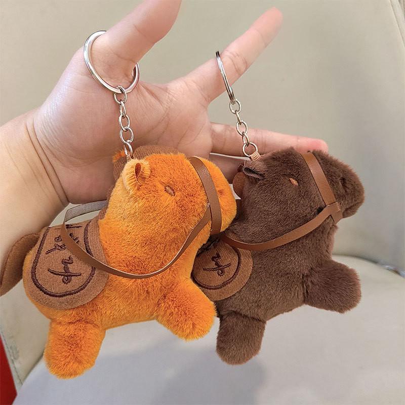Plush Pony Charming Keychain In Deep Coffee With Silver Rings Great For Ages All