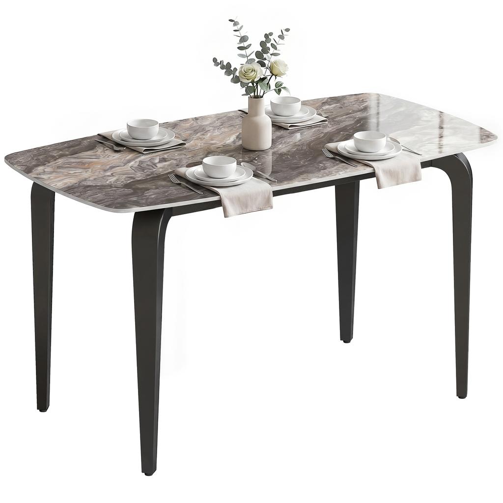 Dining Table for 4, Modern Kitchen Table with Sintered Stone Tabletop, Metal Legs, Brown