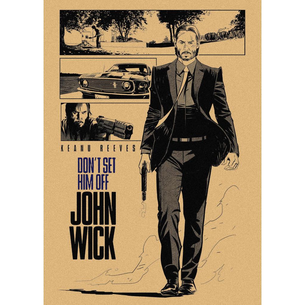 John Wick Snelheidsachtervolging Retro Muurposter - Keanu Reeves Kraft Art 257
