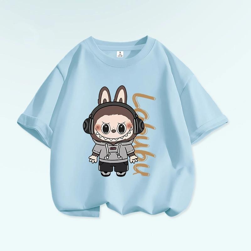 

Мультяшная графическая футболка с принтом монстра эльфа Лабубу для детей, летняя, мужская и женская, повседневная, для улицы, для девочки, с коротким рукавом, топ XS