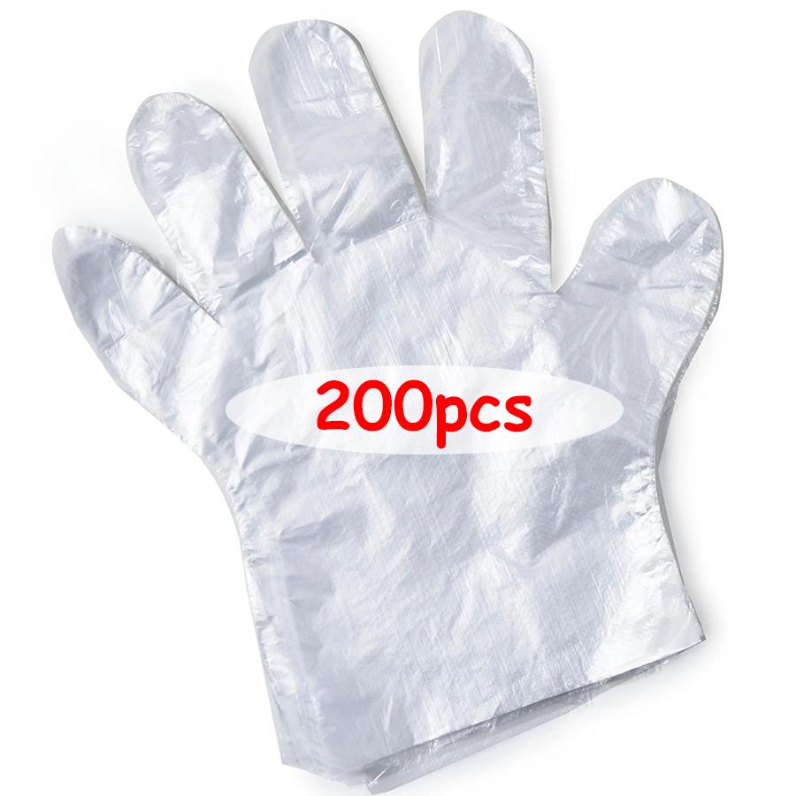 100/200pcs Disposable Transparent Thickened Plastic Gloves for Cooking Food Handling Hair Dyeing Restaurant Kitchen Supplies