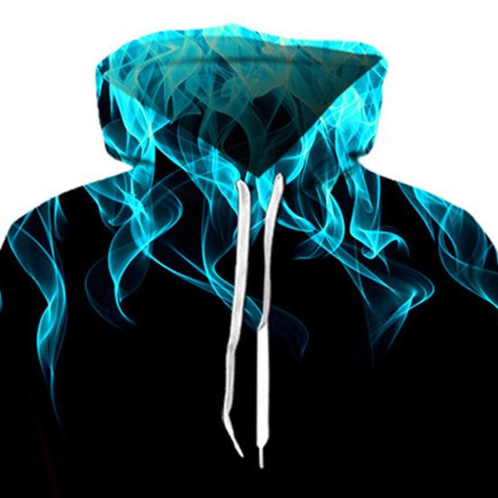Couple Hoodie Colorful Flame Drawstring Spring Autumn Digital Fire Printed Pockets Sweatshirt