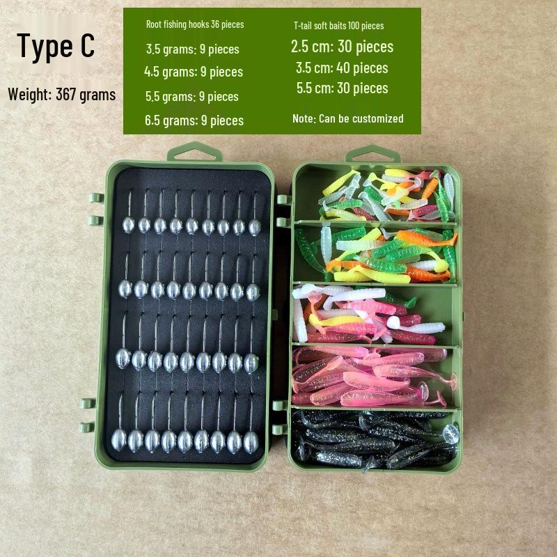 Reinforced T-tail Soft Bait Set with Long Cast Hooks for Bass Fishing