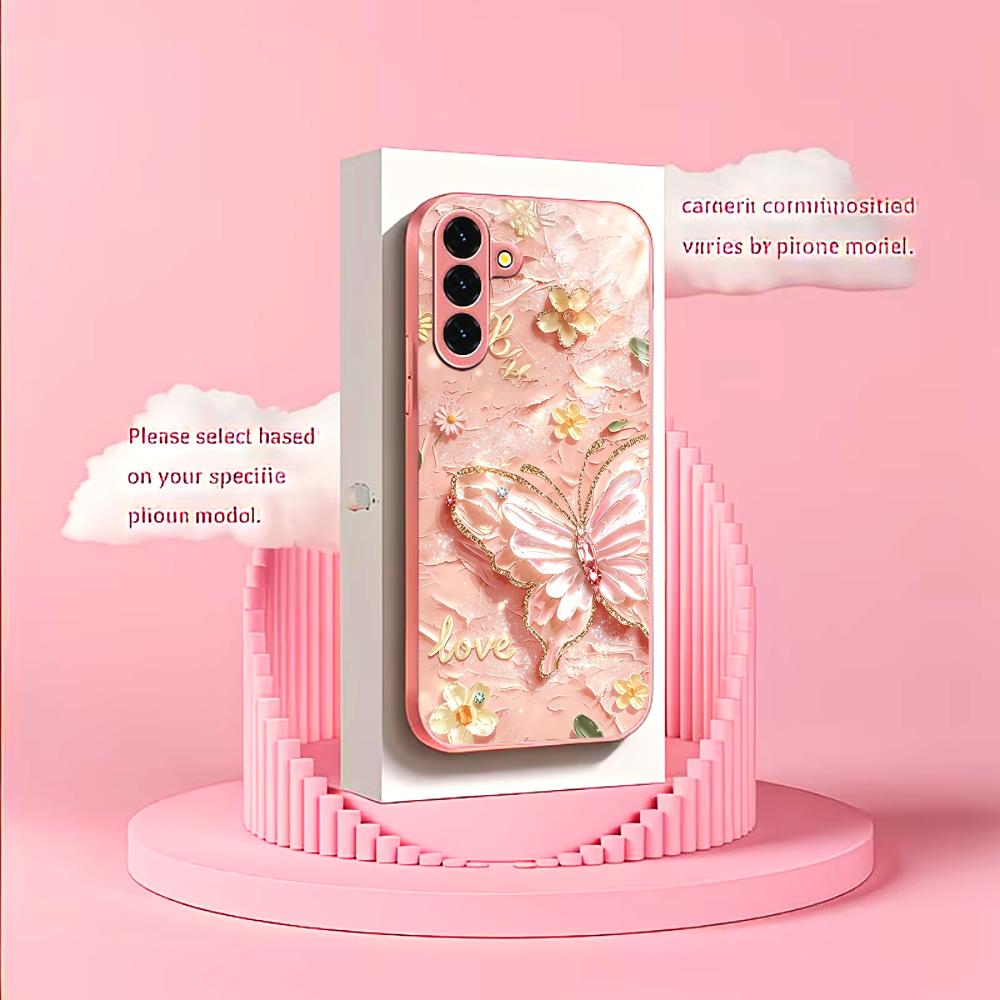 Pink Glitter Butterfly Fashion phone case s26 ultra case quad lock glass for Samsung Galaxy S26 S25 S24 S23 S22 FE Ultra Pl
