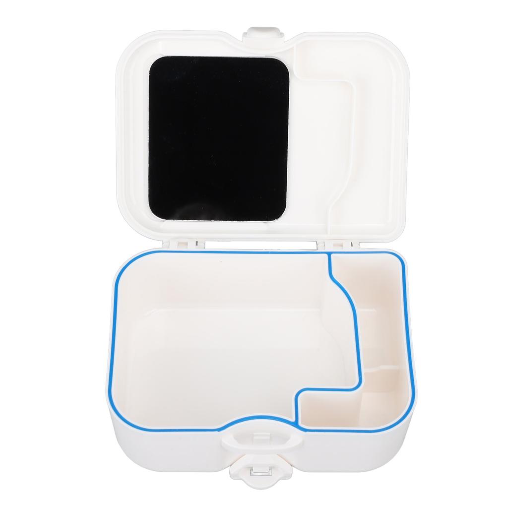 Dentures Storage Box Deep Cleansing Brush Denture Retainer Case with Mirror Unslotted Type
