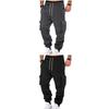Men Fleece Casual Cargo Pants Loose Multi Pocket Drawstring Long Trousers