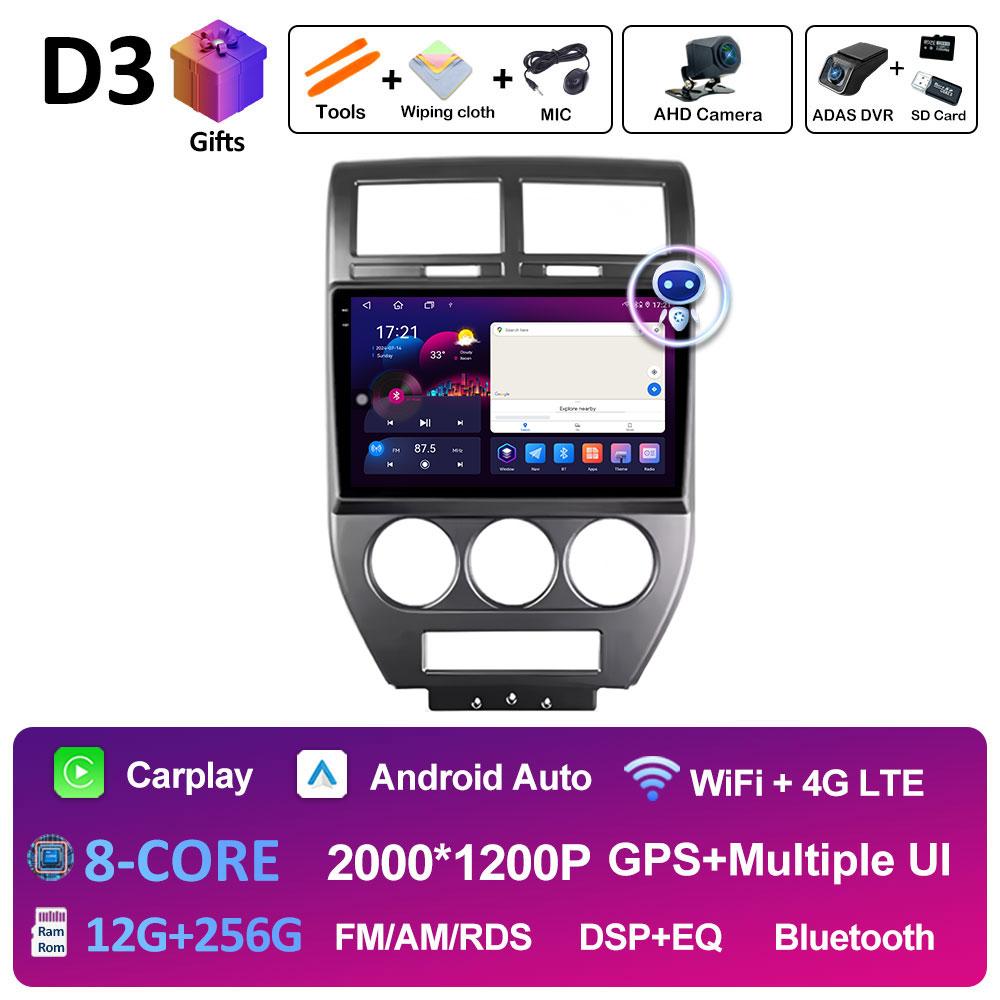 WIFI Android 14 Wireless Carplay For Jeep Compass 1 MK 2006 2007 2008 2009 2010 Car Multimedia Audio Video Player GPS Navigation