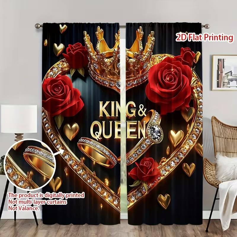 2Pcs Diamond Heart Crown print curtains  suitable for bedroom  living room kitchen decoration  home decoration  window decoration