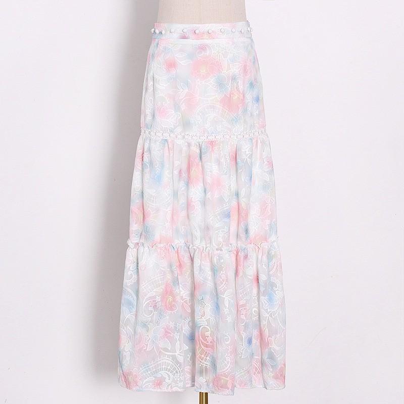 Small Fresh Fairy Long Dress Temperament Retro Floral Waist Standing Collar Large Swing Skirt Suit Women