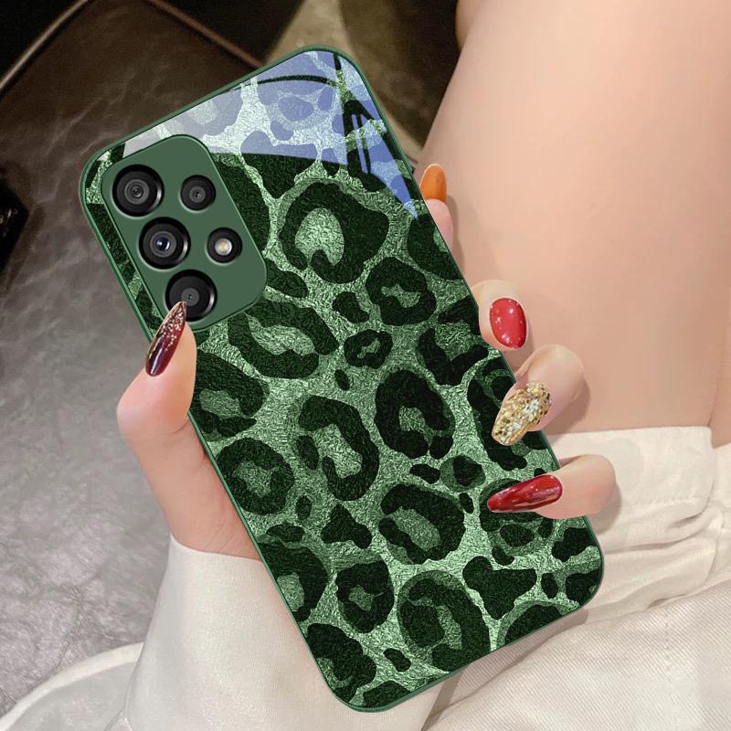 Graues Leoparden-Twill für Samsung Galaxy S10 4G S20 11E 30 S21 22 S24 Fe Pro S23 S25 Ultra 5G S9 Gehärtetes Glas Handyhülle