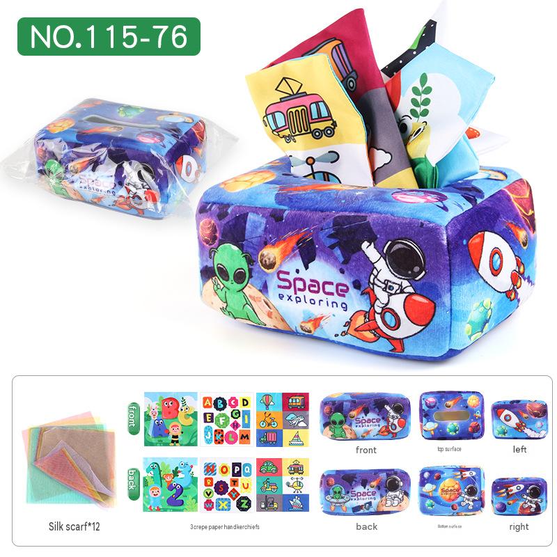 Baby Tissue Box Toy Silicone Montessori Early Learning Toy 0-12 Months Unbreakable Cloth Book Pull Out Toy Washable