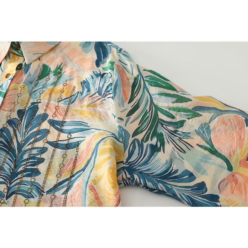 DIMANAF 2026 Neues Sommer Damen Übergröße Oberteile Hemden Lässig Locker Bluse T-Shirts Druck Blumenmuster Langarm Knopf