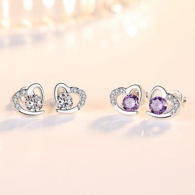 Sterling Silver Earrings Zircon Heart-Shaped Earrings For Women Earrings Anniversary Birthday Party Wedding Jewelry Gift