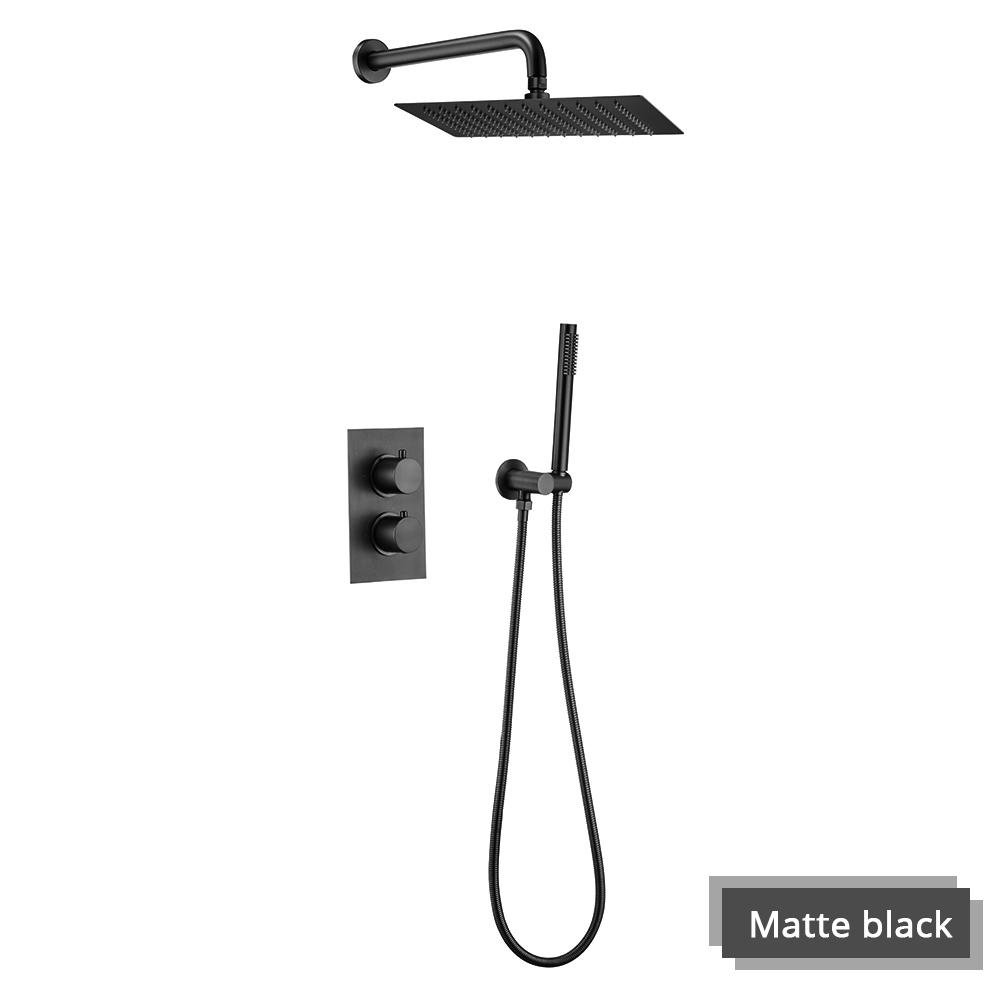 

Gunmetal Thermostatic Faucet Diverter Set Bath 8-12 Square Rainfall Shower Head Combo Bathroom Mixer Set Wall Mounted Tap 8 inch матовий чорний колір