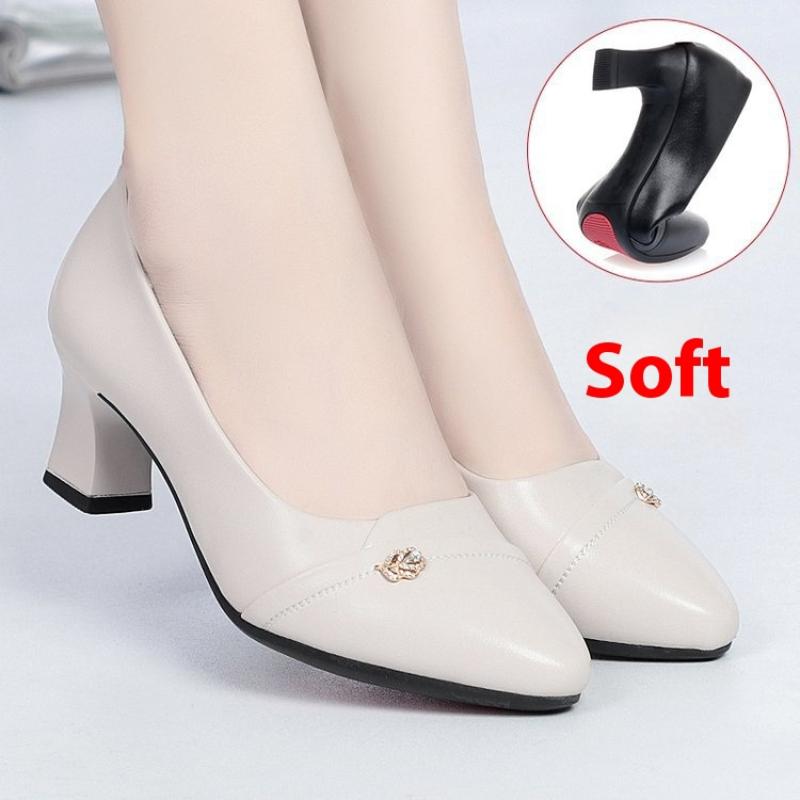 High Heels, Single Shoes, Women's Small Leather Shoes, Spring Women's Shoes, Mid-heel Versatile and Elegant Shallow-mouth Single Shoes