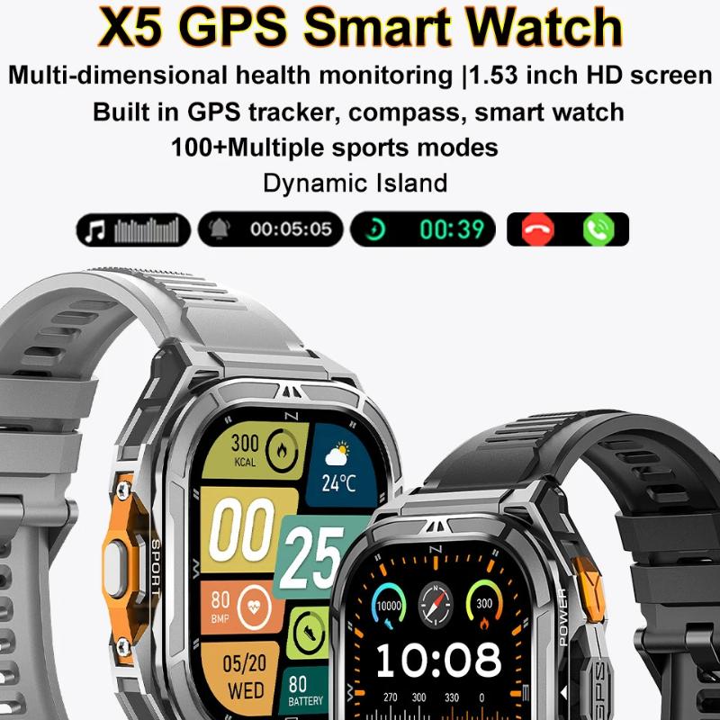 2026 New Dual Frequency GPS Smart Watch Men 1.96-inch HD AMOLED Screen Compass Bluetooth Call 5ATM Waterproof Sports Smart Watch