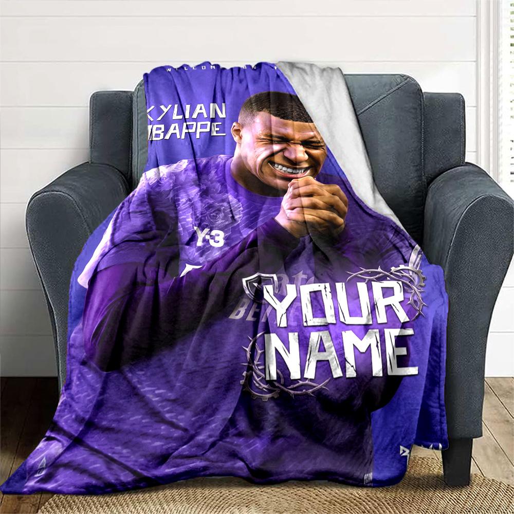 Mbappé Customize Text Blanket Throw Customizable Blanket Durable Comfort Perfect for Bedding Chair Livingroom Sofa All-Season Use
