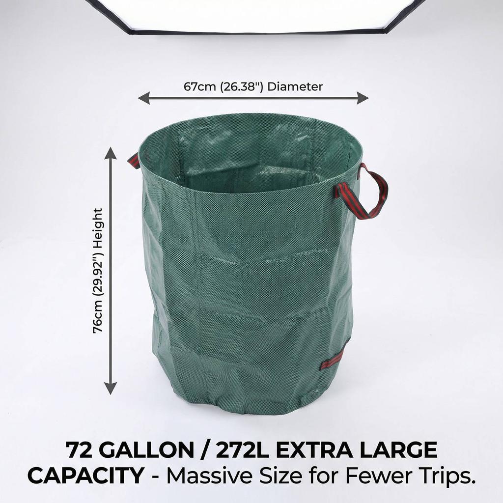 Lawn Garden Leaf Bag PP 272L Water Proof Standable Reusable Yard Waste Bag with Handles for Camping Recycling Green