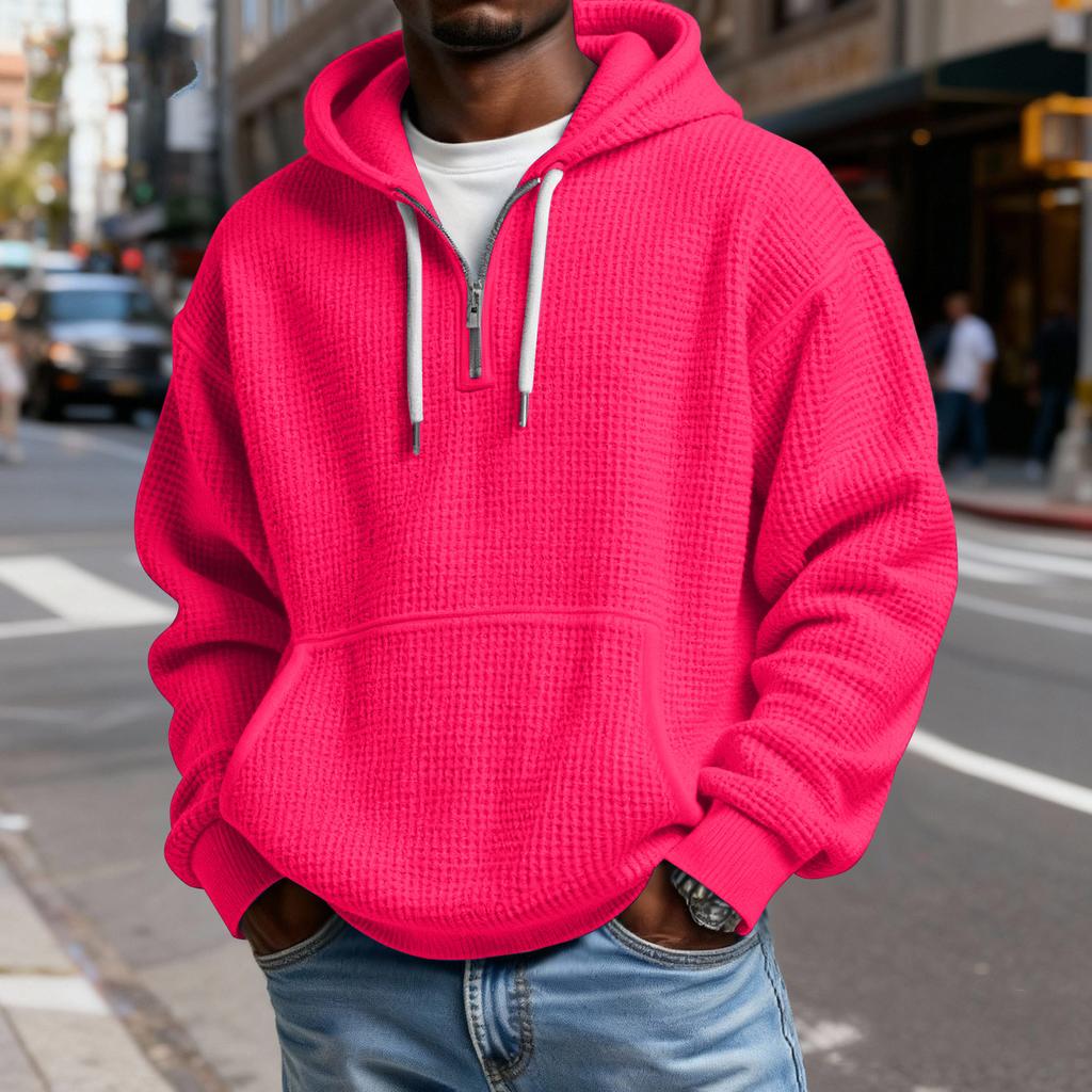 Men's Casual Color Zipper Long Sleeve Hooded Sweatshirt, Everyday Zipper Casual Long Sleeve T-Shirt