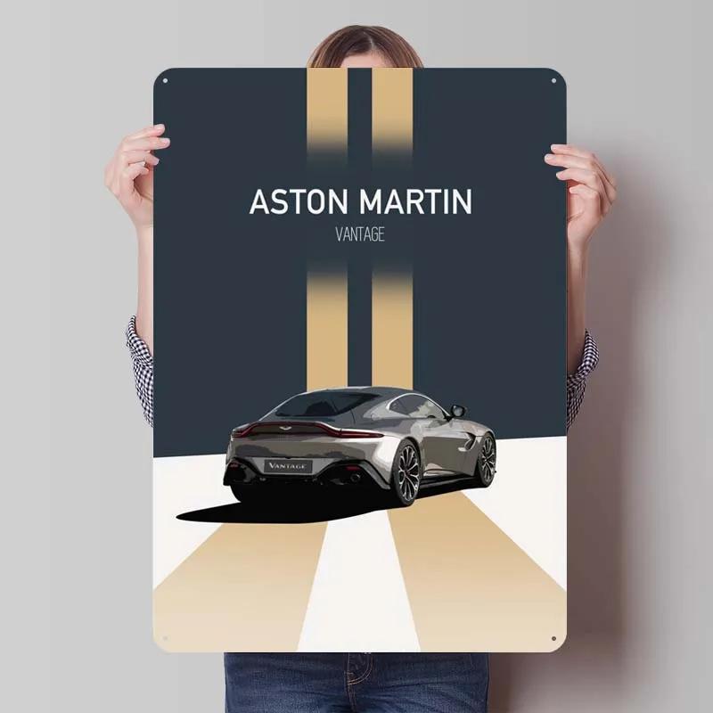 Aston Martins Tinplate Sign Classic Cars Poster Metal Wall Art Mural Retro Metal Sign Plaque for Garage Wall Art Decoration Room