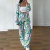 Dames Modieuze Set Geprint Los Langarmig Shirt Rechte Broek