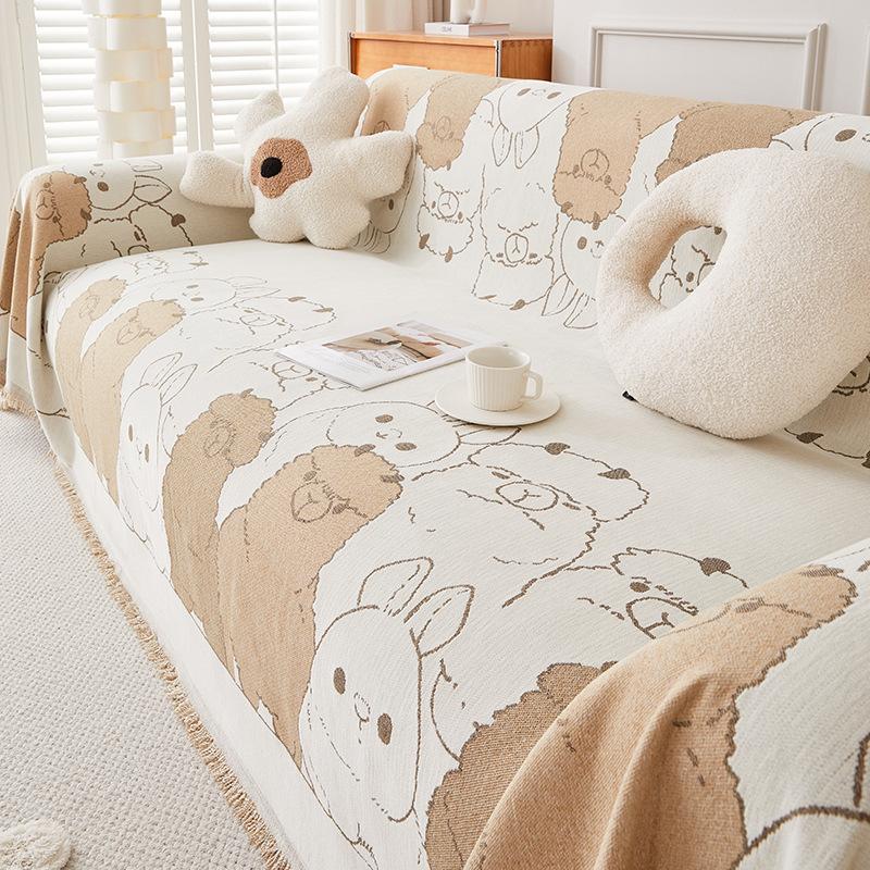 Cartoon Alpaca Double-Sided Sofa Cover Towel Chenille Non-Slip Sofa Cover Universal Cover Thickened Universal Sofa Towel Seat Cushions