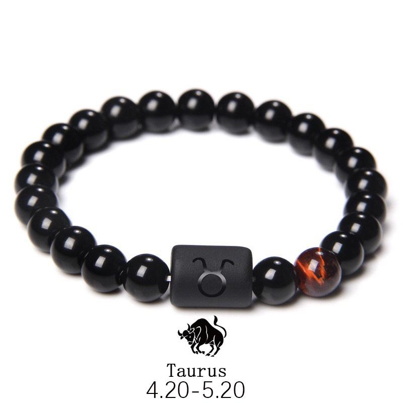 Fashion Jewelry Charm Unisex Black Stone Beads 12 Zodiac Signs Constelation Couple Bracelet