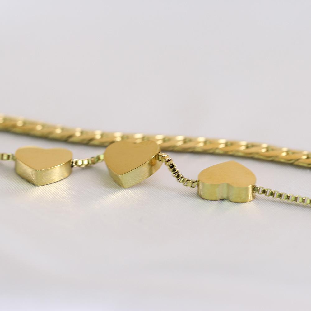 8MM Smooth Surface Heart 18K Gold Stainless Steel Double Layer Bracelet, Laser Engravable