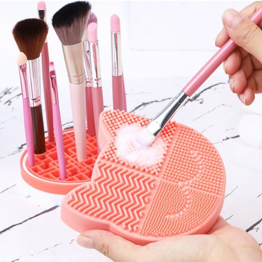 Silicone Makeup Brush Cleaning Box Portable Make Up Tool Scrubber Box Washing Brush Pad  for Women
