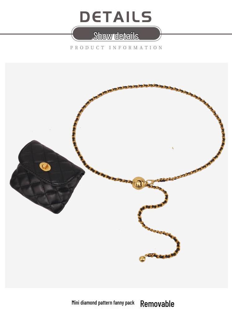 Gold Quilted Waist Belt Bag - Women's French Chic Mini Chain Crossbody