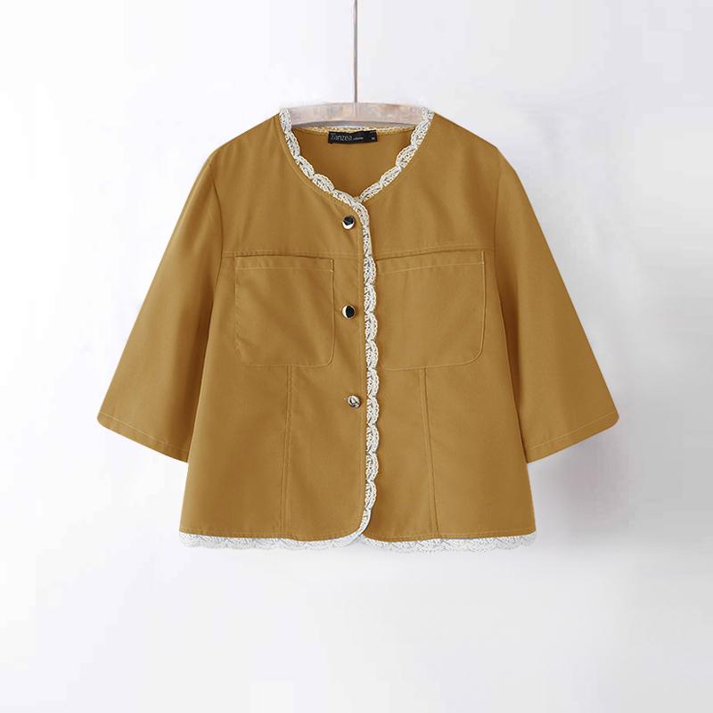 

ZANZEA Женская повседневная летняя блузка с круглым вырезом и коротким рукавом 5XL хаки