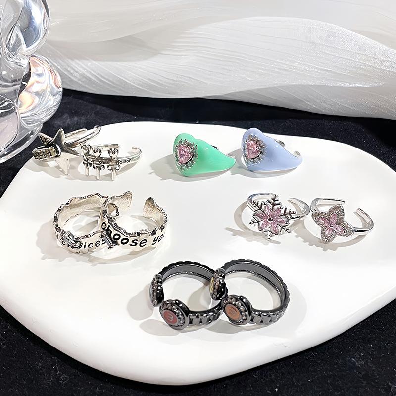 Enamel Dark Retro Retro Individual Cold Wind Opening Ring High Sense Love Stacking Ring