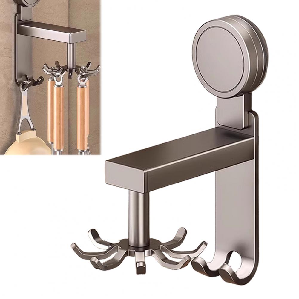 Easy-to-install Kitchen Hook Rack Durable Kitchen Storage Solution Wall-mounted Cookware Hanger with Rotatable Hooks Strong