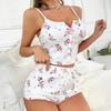 Yousheng Women's Ribbed Cami Pajama Set Cute Print Sleeveless Crop Top And Shorts 2 Piece Sleepwear Summer Soft Pjs Lounge Set