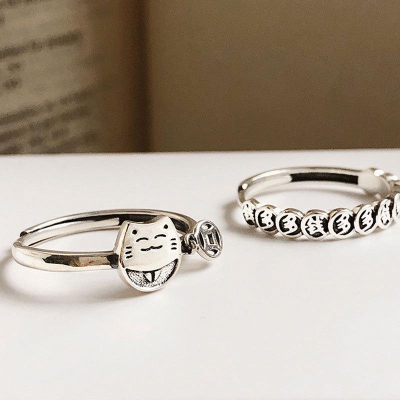 2025 Sterling Silver Money Cat Ring: Trendy Unisex Couple Design, Adjustable Cold Style