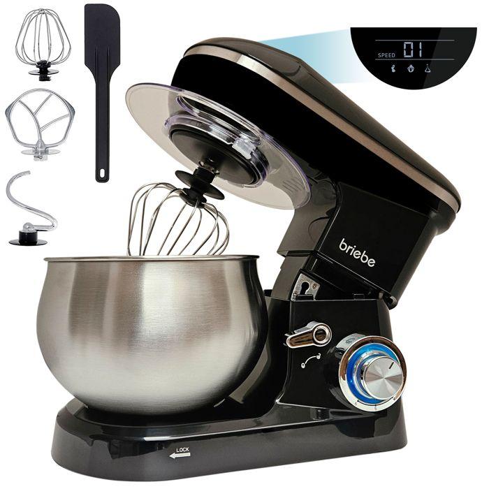 Robot Pâtissier Cuisine Multifonction Bol Inox 5L 6 Vitesses Écran Tactile LED Briebe KM1164 1800W Noir 01581