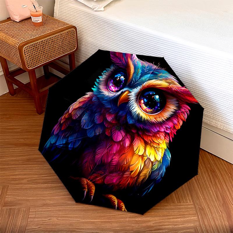1 PC Automatic Folding Umbrella - Owl Artwork Pattern, Portable & Foldable Design with 8 Ribs, Christmas Birthday Gifts