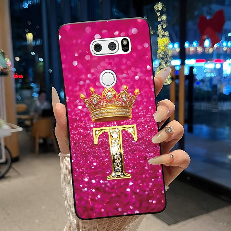 Phone Case For LG V30/V30 Plus/V30S ThinQ/V35 ThinQ Soft Silicone Beautiful Trendy Crown Letter Pattern Black Case Casing