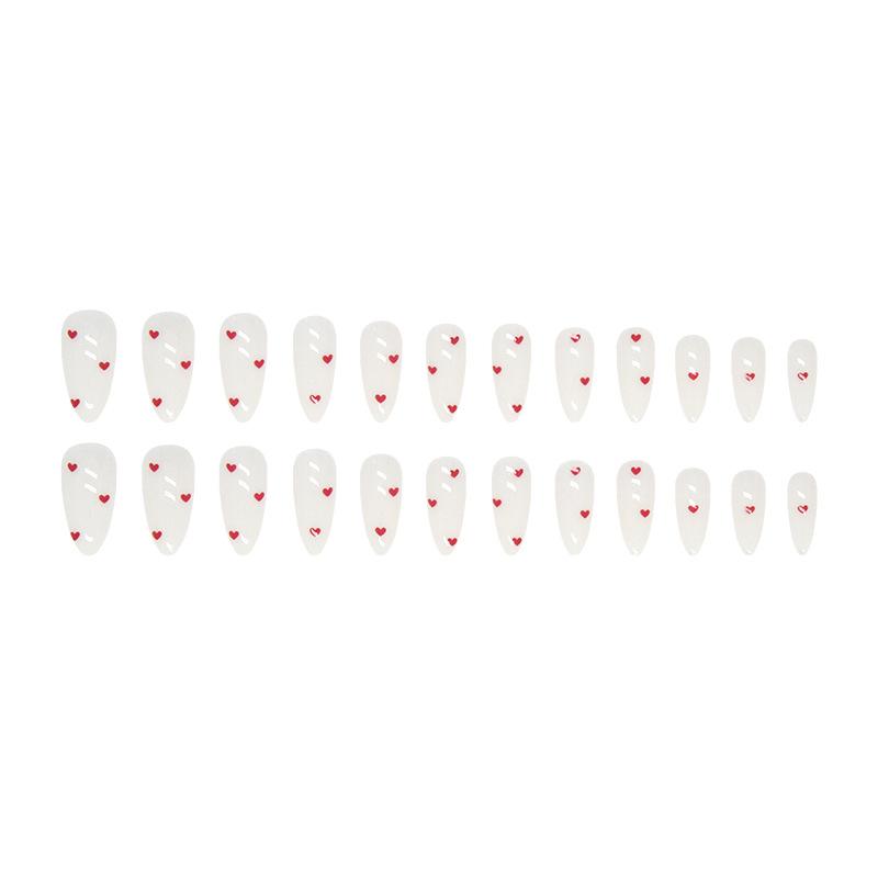 24 Pieces Yogurt White with Burgundy Love Debris Manicure Valentine's Day Niche Girl Wearing Nail Red Love Fake Nails