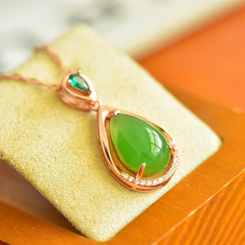 Hotan Jade S925 Silver Jasper Water Drop Pendant for Women