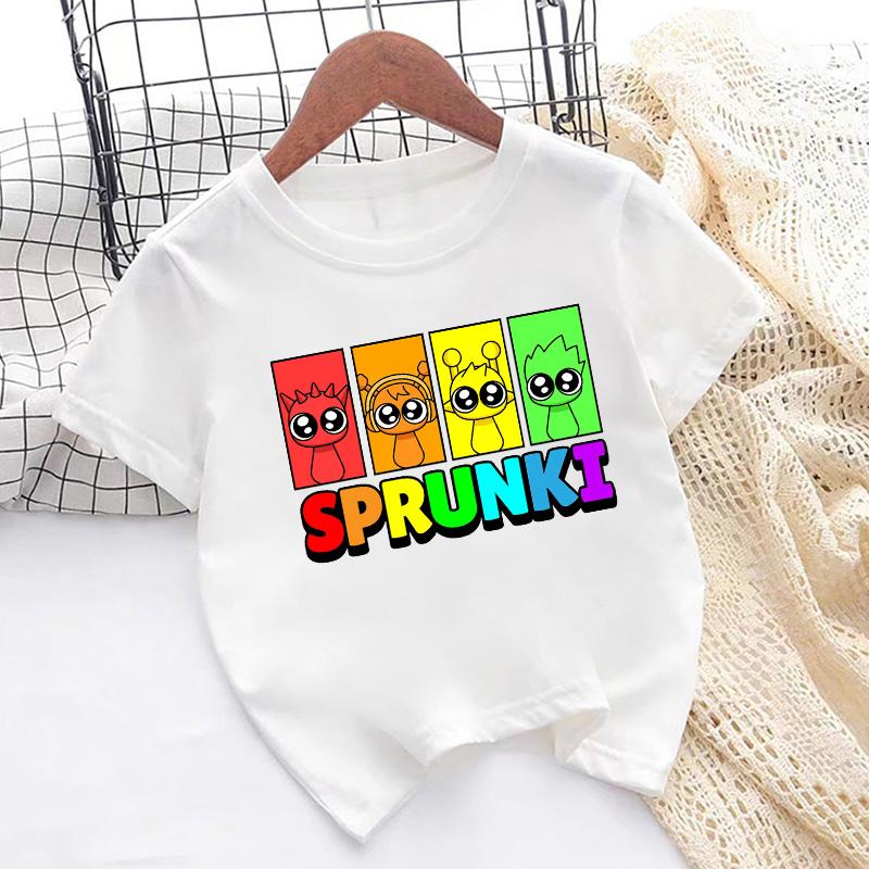 Sprunki Character Game Print Cartoon Cute Kids T Shirt Girls Summer Tops Baby Boys Clothes Children Short Sleeve O-Neck T-shirts