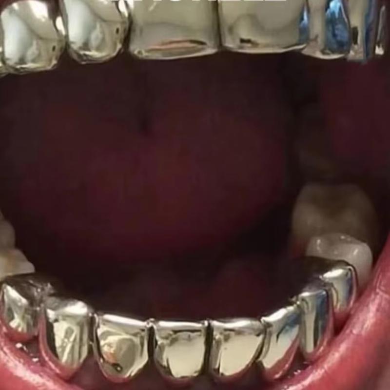 1/2 Pcs Glossy Finish Eco Friendly Copper Top Bottom Teeth Grillz Set Anti Slip Silver Gold Teeth Jewelry Cosplay
