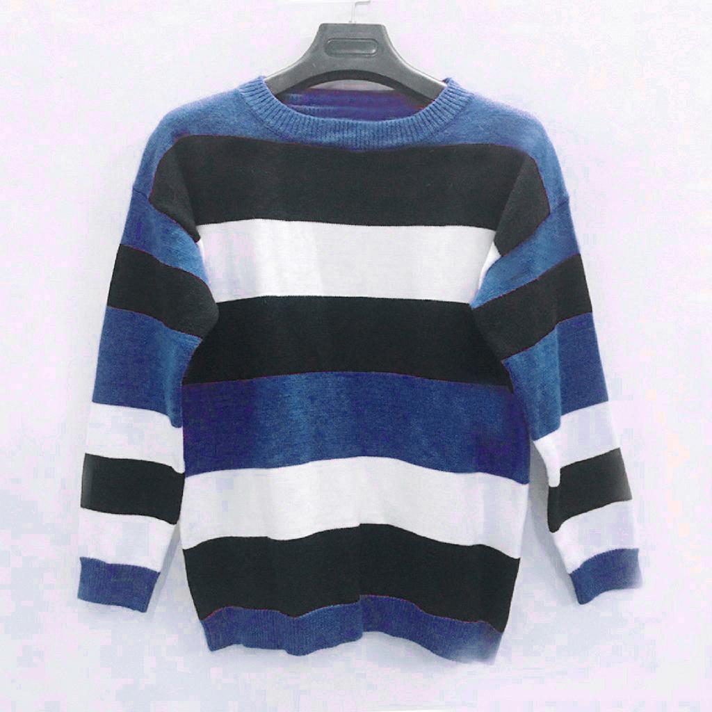 Fashion Women  Long Sleeve Striped Print Casual Knitted Loose Sweater Top