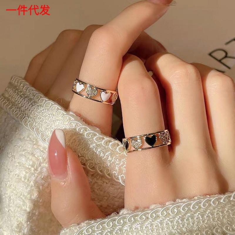 ins trendy love micro-inlaid Japanese ring design index finger ring opening adjustable ring advanced