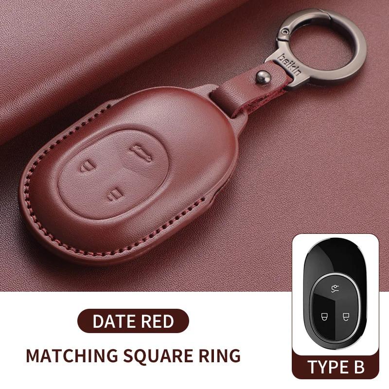 Leather Car Key Case Cover For Wei Lai Nio Es6 Es7 Es8 Et5 Et7 Et9 Ec6 Ec7 Et5T Eve Ep9 - Car Keychain Protection Shell