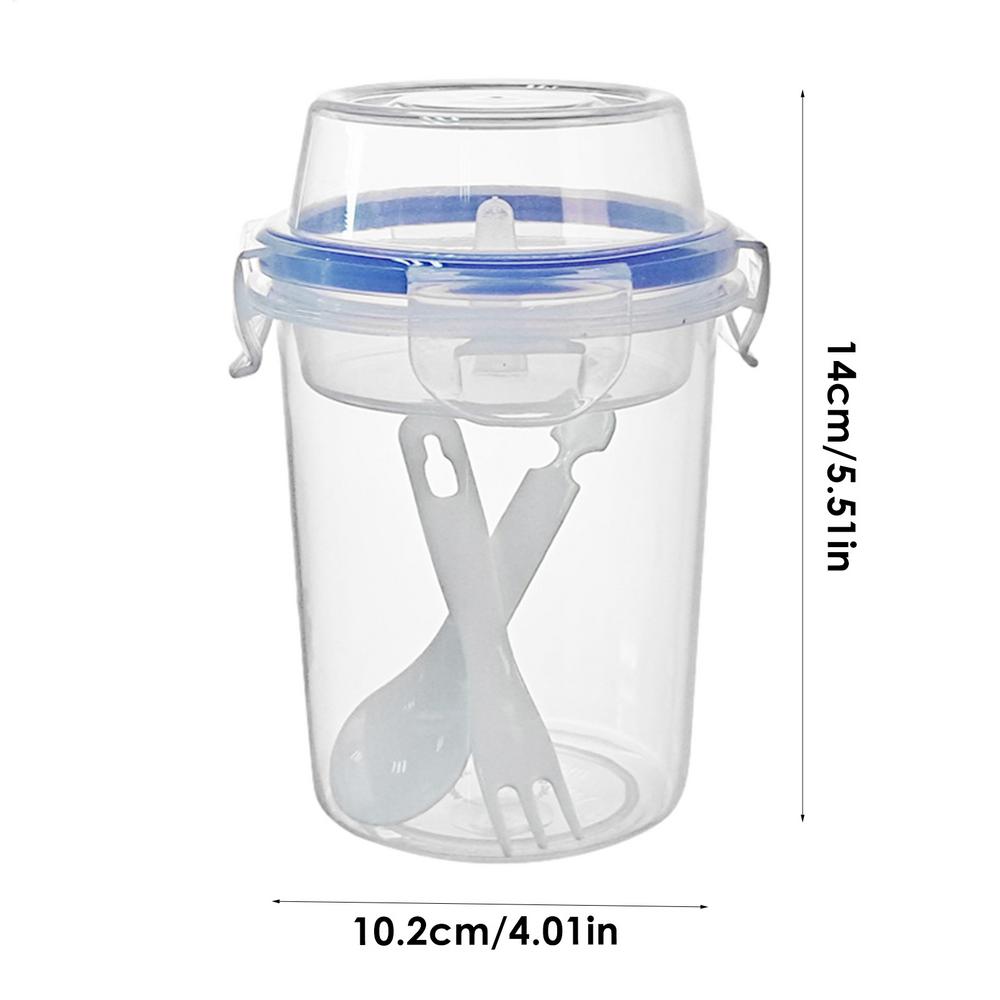 

Portable Salad Cup with Topping Compartment Kids Breakfast Salad Bowl with Spoon Fork School Lunch Box Yogurt Parfait Containers 480ml