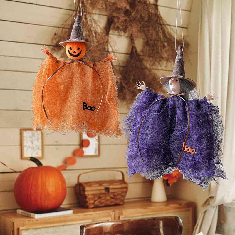 Halloween Decoration Pumpkin Ghost Witch Doll Pendant Haunted House Party Props Halloween Ornament Crafts For Shops Parties Bars